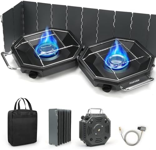 2 Burner Camping Stove, 20,000 BTU Propane Camp Stove with Wiandscreen by Panven