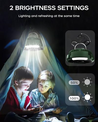 ASNUG Camping Fan with LED Lantern, 6000mAh Battery Operated Rechargeable Fan, 3 Speeds,180° Rotation, Portable Desk Fan with Hanging Hook, Tent Fan for Travel Camping Outdoor Fishing - Image 3