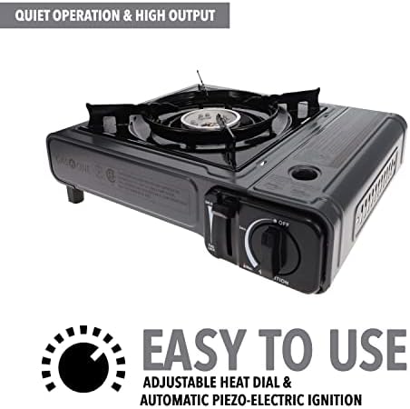 GasOne Portable Butane Camping Stove with Case + 4 Fuel Canister Catridge: Automatic Ignition, Precise Heat Control - Camping & Tailgating and Outdoor Cooking - Image 4