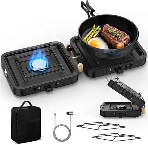 Camping Stove 2 Burner 20000 BTU, Folding Propane Stove with Carrying Bag by LOVESPORTSLOVELIFELOVEU