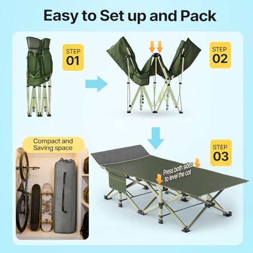 Slendor XXL Camping Cot with Mattress, Pillow & Carry Bag, 32" Extra Wide - Image 6