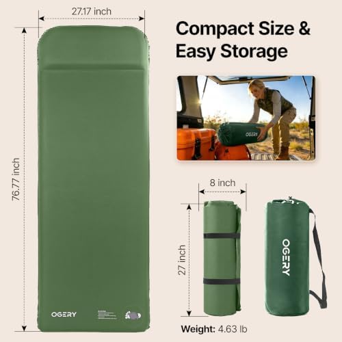 OGERY Self-Inflating Sleeping Pad, 3" Memory Foam Camping Mattress - Image 5