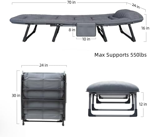 Adjustable Folding Camping Cot with Mattress(L''70in) - Image 2