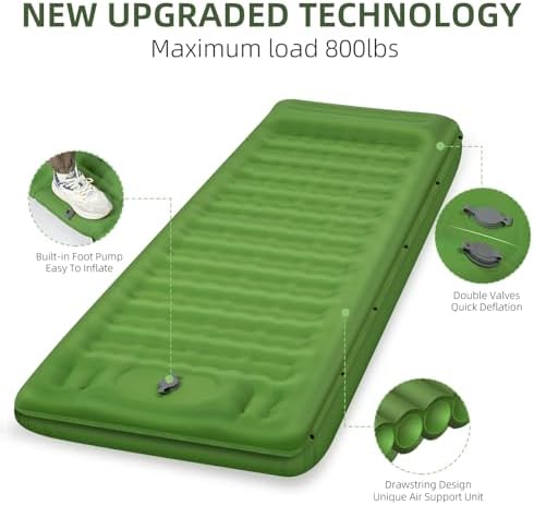 FNARMW Camping Sleeping Pad, Extra Thick 5 Inch Camping Mat with Pillow Built-in Foot Pump Inflatable Sleeping Pads Compact for Camping Backpacking Hiking Traveling Tent（Green） - Image 4