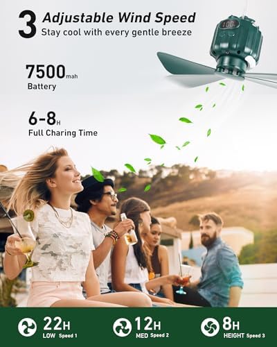 DUKUSEEK Tent Ceiling Fans for Camping Hanging, Portable Tent Fans with Light and Remote Control, Power Bank, USB Battery Operated Camping Fan with Hanging Hook for Outdoor, Car, RV - Image 5