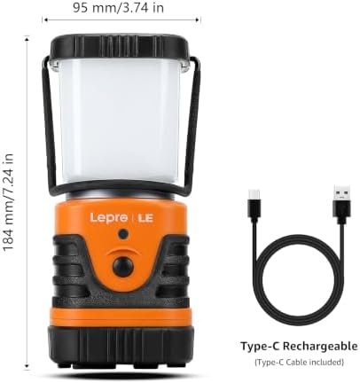 Lepro 1000LM LED Camping Lantern Rechargeable with 4 Light Modes, Orange - Image 7