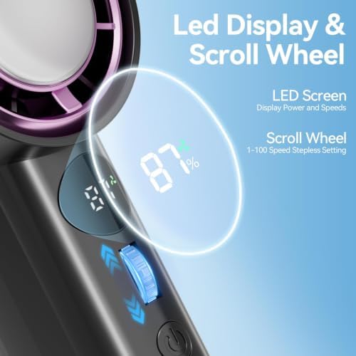 COWSAR Portable Handheld Turbo Fan, Mini Personal Hand Fan Blow Cold Air, 3000mAh Rechargeable,100 Speed Adjustable Desk Fan, LED Display, Low Noise, Brushless Motor for Camping Travel Office Bedroom - Image 5
