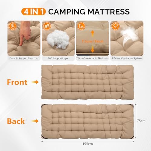 VINGLI Folding Camping Cot Bed,Camping Cots for Adults with Mattress, Foldable Cots for Sleeping with Pillow 1200D Layer Oxford for for Guest,Travel,Hiking-Brown 1P - Image 3
