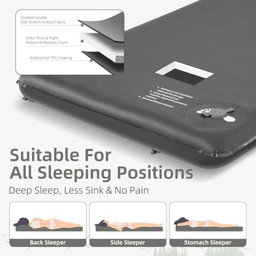 Wevelel Memory Sleeping Pad, 3.1" Ultra-Thick Foam Sleeping Mats for Camping, Easy Inflate&Deflate,9.5 R-Value Insulated Camping Mattress Pad with Pillow, for Car Travel Tent - Image 4