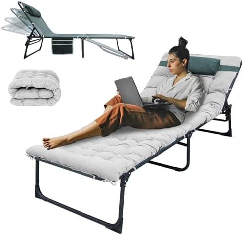 YELLOW JACKET Folding Camping Cot for Adults Adjustable 5-Position Portable Sleeping Cot Bed with Pillow and Removable Mattress Reclining Foldable Camp Cots for Outdoor,Home,Beach,Patio,Grey by YELLOWJACKET