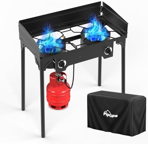 2 Burner Propane Camp Stove | 150,000 BTU | High Pressure Gas Burners by Pipopa