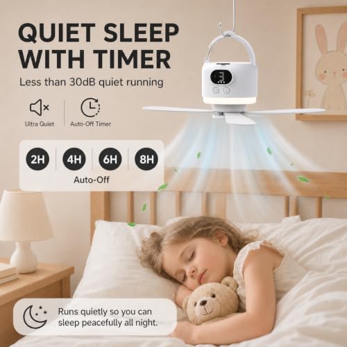 Camping Tent Fan with Light, Rechargeable Hanging Fan with Remote - Image 4