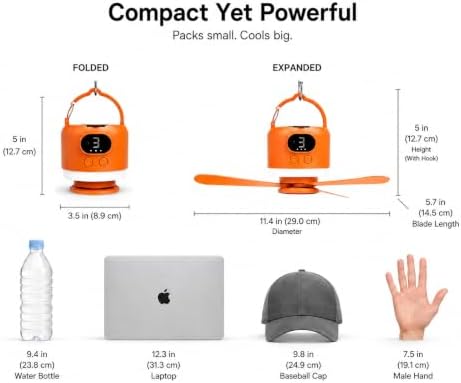 Camping Tent Fan with Light, Rechargeable Hanging Fan with Remote (Orange) - Image 4