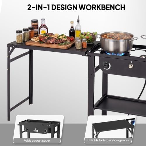 ROVSUN 2 Burner Outdoor Propane Gas Stove with Foldable Side Table & Ignition, 150,000 BTU Stand Cooker for Backyard Cooking Camping Home Brewing Canning Turkey Frying - Image 4