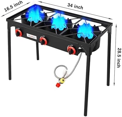 Vivicreate 3 Burner High pressure Propane Stove, 28 Inch Tall Camping Stove with cast iron burner 105000 BTU power, Stable Legs for Outdoor Use - Image 5