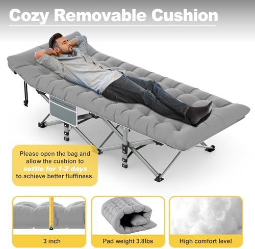 Slendor Folding Camping Cot with Mattress, 500lbs Max Load - Image 4