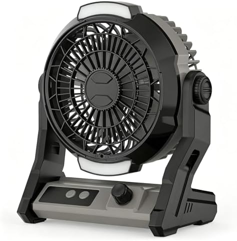 COWSAR Camping Fan Rechargeable, 10000mAh Battery, 100-Speed Adjustable, 3-in-1 Desk & Hanging Fan, Timer & Night Light, Outdoor USB Power Bank Fan for Tent Travel Bedroom Office by COWSAR