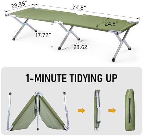 HOMSUPPLIE'S Folding Camping Cot,Outdoor Portable Camp Bed, Sleeping Cots with Carry Bag (Green) - Image 2