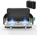 ROVSUN 20000 BTU Propane Camping Stove with Igniter, 2 Burner Portable Camp Stove with Adapter, Built-in Handle & Foldable Wind Panel for Outdoor Camping, Tailgating, Grilling by ROVSUN
