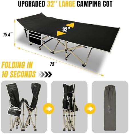 YELLOW JACKET Camping Cot (Black) - Image 2
