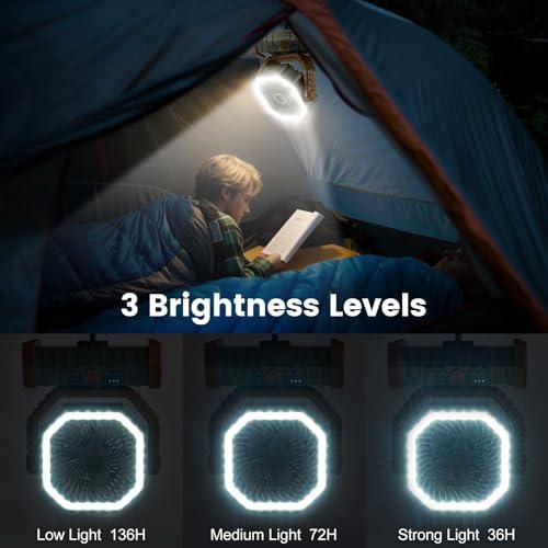 Odoland 30000mAh Camping Fan with LED Lantern, Rechargeable Battery Fan - Image 4