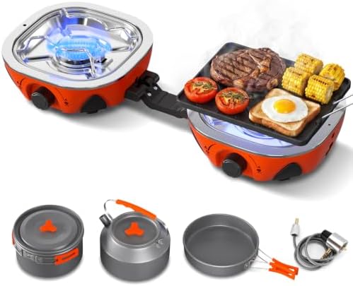 20000 BTU Propane Camping Stove with Cookware Set & Carry Bag Orange by Unknown
