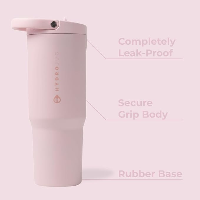 HydroJug Sport - Stainless Steel Tumbler with Straw, Vacuum Insulated, 32oz Leakproof Water Bottle, Ergonomic Design, Reusable, Dishwasher Safe, Rubber Base, Durable for Gym or Outdoors, Pink Sand - Image 2
