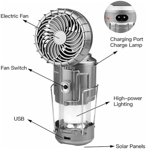 Solar Camping Lantern with Fan,Emergency Flashlight Charging for Phone,USB Rechargeable Portable Camping Fans Easy Install - Image 6