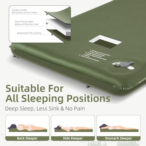 Wevelel Memory Sleeping Pad, 3.1" Ultra-Thick Foam Sleeping Mats for Camping, Easy Inflate&Deflate,9.5 R-Value Insulated Camping Mattress Pad with Pillow, for Car Travel Tent - Image 3