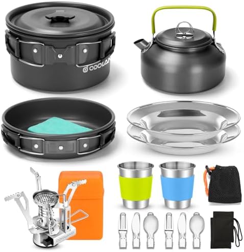 Odoland 16pcs Camping Cookware Mess Kit, with Folding Camping Stove by Odoland