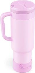 40 oz Insulated Tumbler with Handle and Push-Button Straw Lid, Stainless Steel Travel Cup for Gym Office, Leakproof, BPA-Free, Cup Holder Friendly, Bow Silicone Boot, Purple (Light Lilac) by Coquella