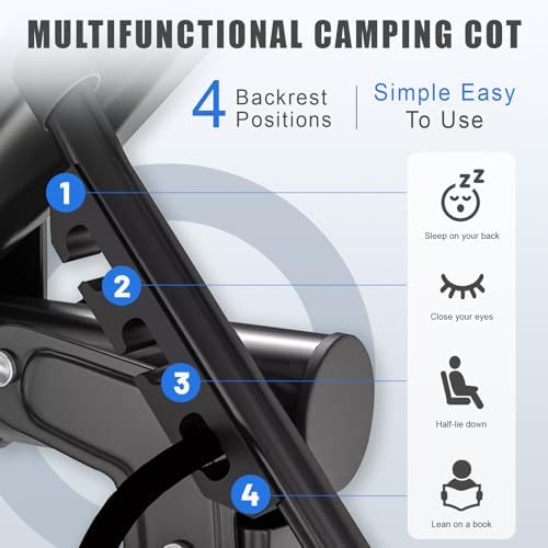 Folding Camping Cot for Adults,Adjustable Sleeping Cot with Mattress - Image 5