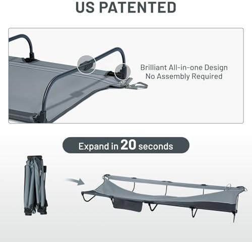 TIMBER RIDGE 20-Second Quick Set-Up Camping Cot, Lightweight Aluminum Folding Cot with Zipper Closure, Portable Carry Bag Included for Camping, Travel and Outdoors, Support up to 225lbs, Grey - Image 6