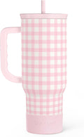 Pink Gingham 40oz Slider Tumbler with Handle and Straw - Insulated Stainless Steel Travel Coffee Mug for Women Girls, Gift for Birthday, Christmas by SANDJEST