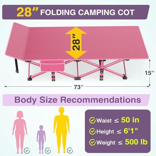 ZENPETIO Folding Camping Cot for Adults, 28" Heavy-Duty Portable Cots Bed - Image 5