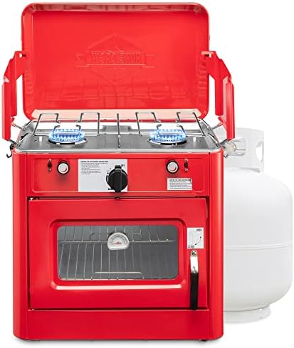 Hike Crew Outdoor Gas Camping Oven w/Carry Bag | CSA Approved Portable Propane-Powered 2-Burner Stove & Oven | Auto Ignition, Overheat Safety Shutoff, Built-In Thermometer | Hose & Regulator Included by HikeCrew