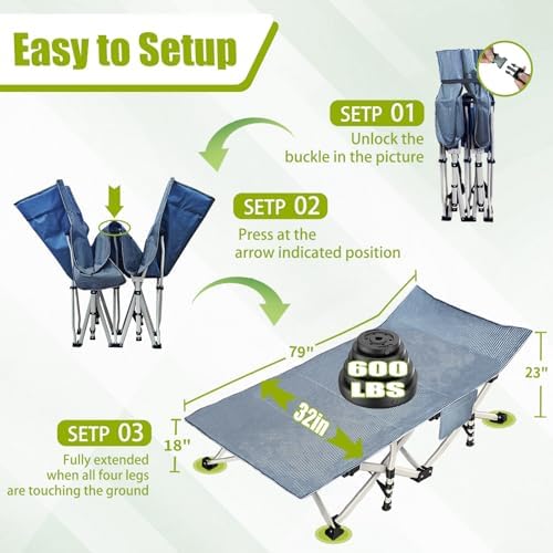 32" XXL Folding Camping Cot, Oversized Camping Cot for Adults - Image 5