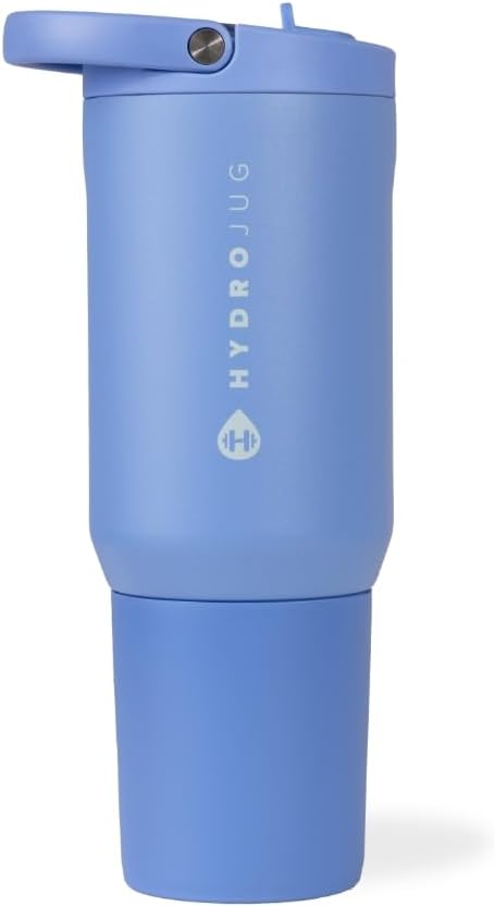 HydroJug Sport - Stainless Steel Tumbler with Straw, Vacuum Insulated, 20oz Leakproof Water Bottle, Ergonomic Design, Reusable, Dishwasher Safe, Rubber Base, Durable for Gym or Outdoors, Light Blue by Hydrojug