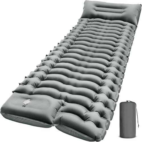 FUN PAC Ultralight Inflatable Ca Camping Sleeping Pad, Ultralight Camping Mat with Pillow Built-in Foot Pump Inflatable Sleeping Pads Compact for Camping Backpacking Hiking Traveling - Gray by FUNPAC