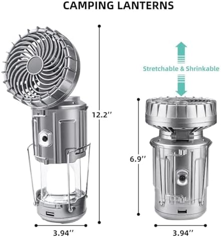 Solar Camping Lantern with Fan,Emergency Flashlight Charging for Phone,USB Rechargeable Portable Camping Fans Easy Install - Image 7