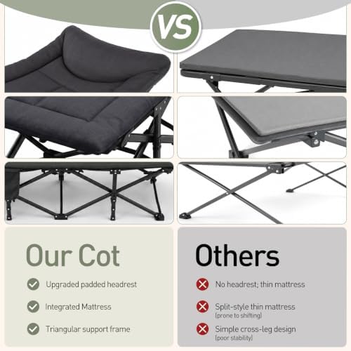 ARAER Camping Cot for Adults, 28" Wide with Mattress and Pillow (Dark Gray) - Image 5