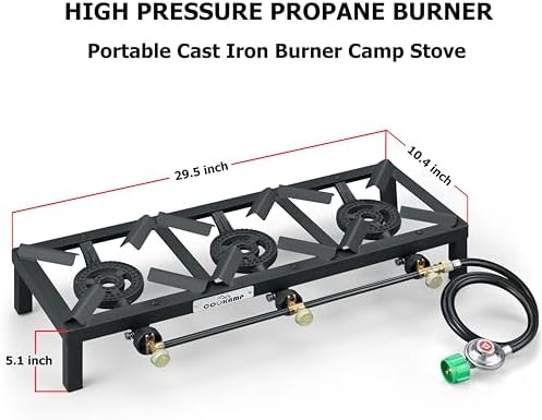 COOKAMP Propane Triple Burner Angle Iron Camp Stove with CSA Listed Regulator and 4ft Hose (SA3200) - Image 4