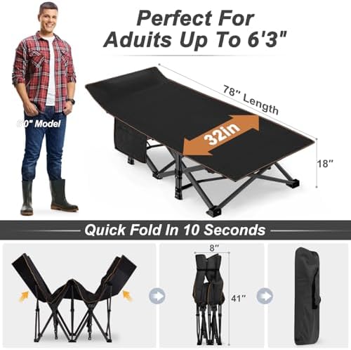 ABORON XXL Folding Camping Cot for Adults, 32 in Wide with Mattress, 900 lb - Image 6