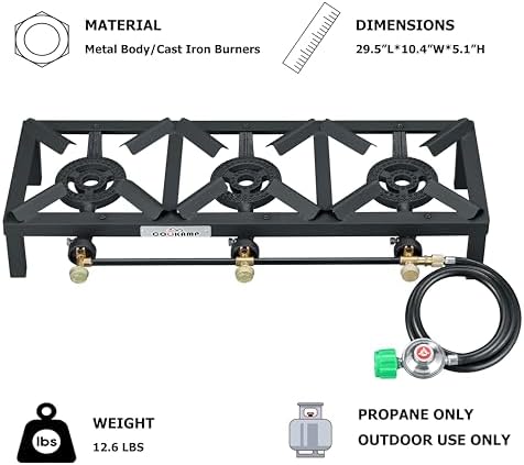 COOKAMP Propane Triple Burner Angle Iron Camp Stove with CSA Listed Regulator and 4ft Hose (SA3200) - Image 2