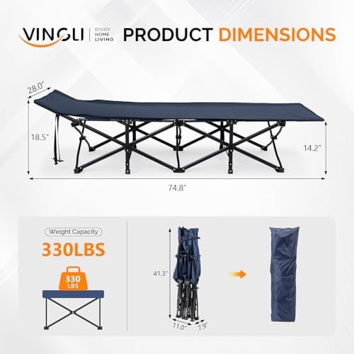 VINGLI Folding Camping Cot Bed,Camping Cots for Adults with Mattress, Foldable Cots for Sleeping with Pillow 1200D Layer Oxford for for Guest,Travel,Hiking-Blue 2P - Image 2