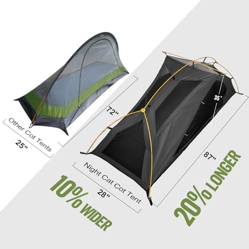 Night Cat Camping Cot Tent - Waterproof 1-Person Off-Ground Combo Cot Bed for Adults Portable Easy Set-up Tent Black 27.5'' Width - Image 3
