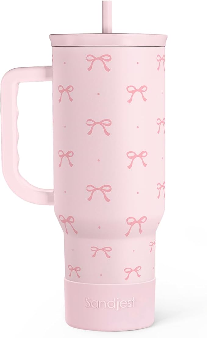 SANDJEST Gift for Women Girls - Coquette Bow Stainless Steel Tumbler with Handle, Travel Coffee Mug - Gifts for Birthday Christmas, 40oz by SANDJEST