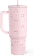 SANDJEST Gift for Women Girls - Coquette Bow Stainless Steel Tumbler with Handle, Travel Coffee Mug - Gifts for Birthday Christmas, 40oz by SANDJEST