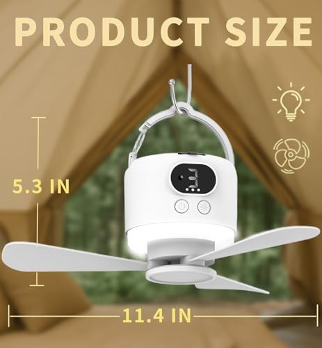 11“ Camping Ceiling Fan with Light & Remote, Battery Operated Tent Fan,Rechargeable Battery Powered Fan,Hangable Camping Fan,Camping Essential (White-10040mAh, Centimeters, 28.9) - Image 5