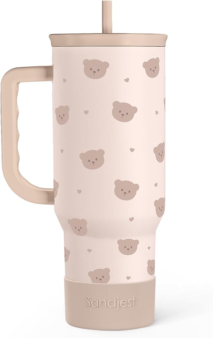 SANDJEST Bear Tumbler with Handle, Insulated Cup Stainless Steel Travel Mug Cup, Gifts for Women Girl, 40oz by SANDJEST
